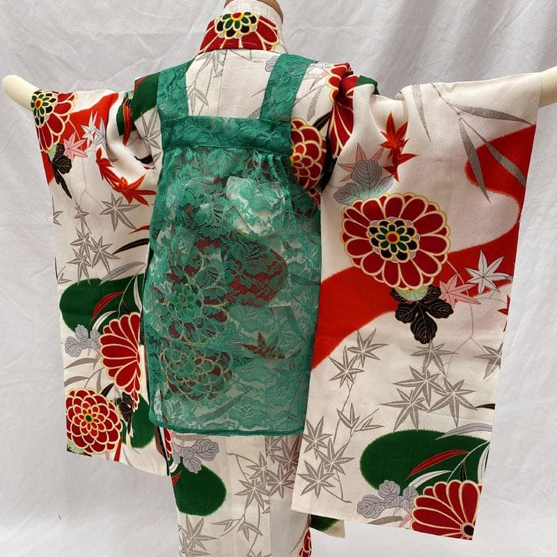 511ag27◎七五三 三歳 女の子 セミアンティーク着物&被布 レトロ 白◎