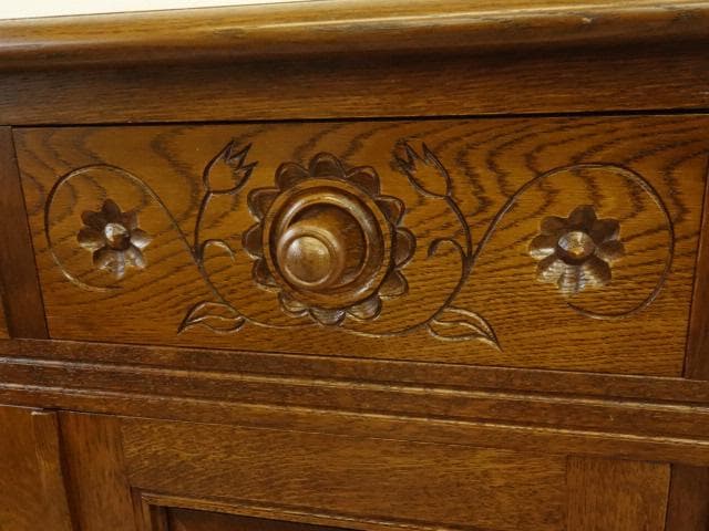 勇峰工芸　雅　花柄キャビネット1100　ナラ材家具　 旭川家具　再塗装済ＵＳＥＤ