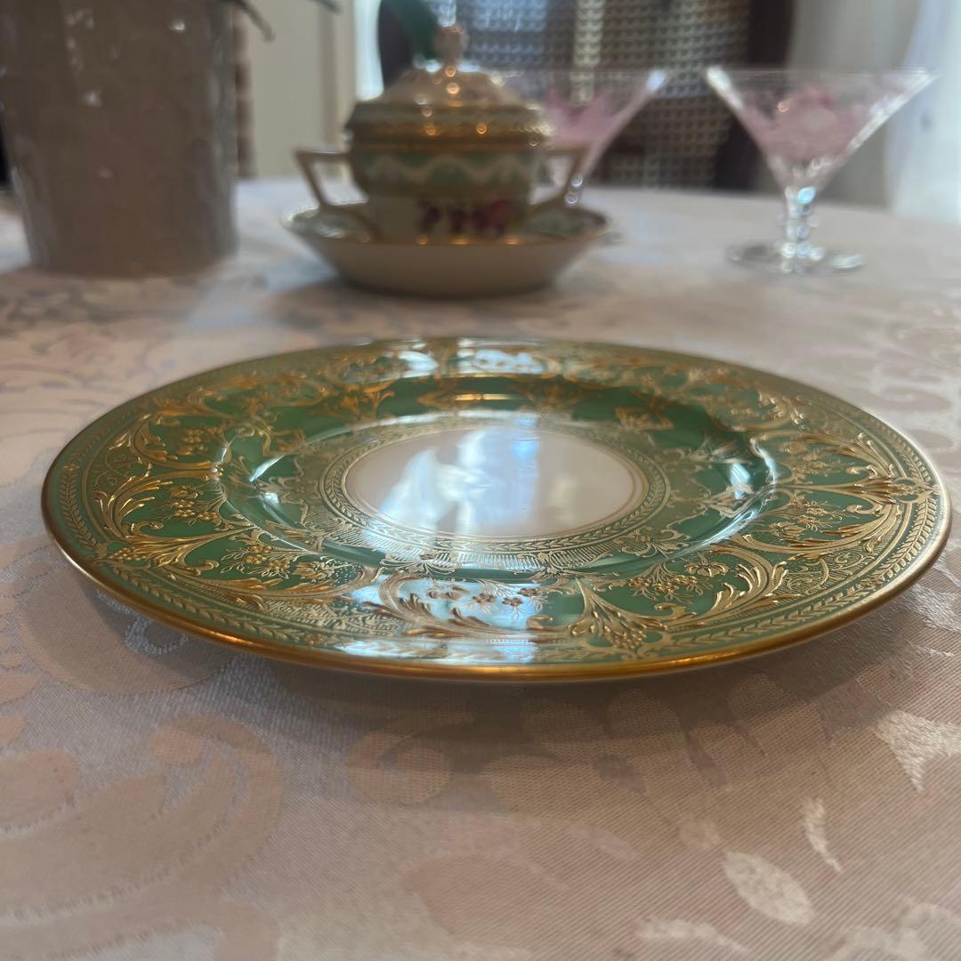 【英国アンティーク】美品　高級　ロイヤルウースター　金彩　金盛　エナメル　皿