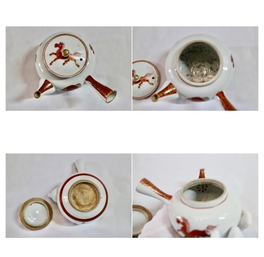 九谷焼 古九谷 赤九谷 馬絵 牛絵 茶器セット 煎茶道具 金彩 共箱有り