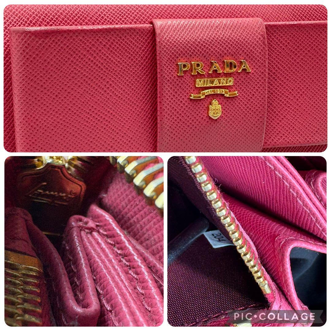 【美品】PRADA 長財布 ラウンド リボン メタルロゴ サフィアーノレザー