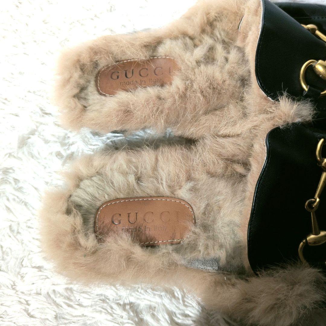 グッチ　プリンスタウン　サンダル　スリッポン　ホースビット　ファー　レザー　43