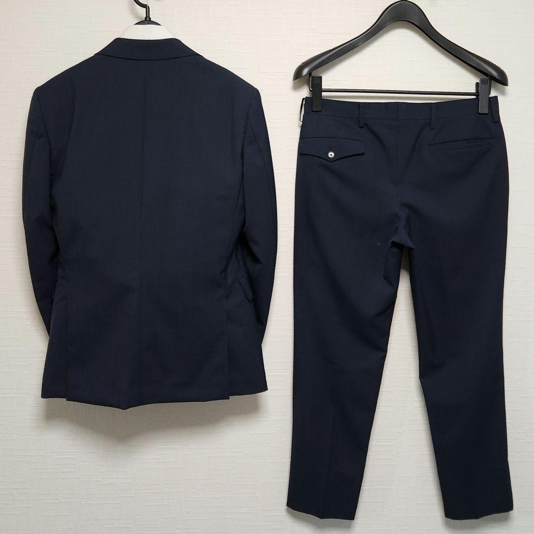 オリヒカ　メンズスーツ　スリーピース　セットアップ　濃紺ブルー　チェック　細身