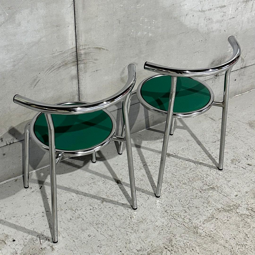 ★Chitose★ スチールラウンドチェア カフェチェア 昭和レトロ 2脚セット