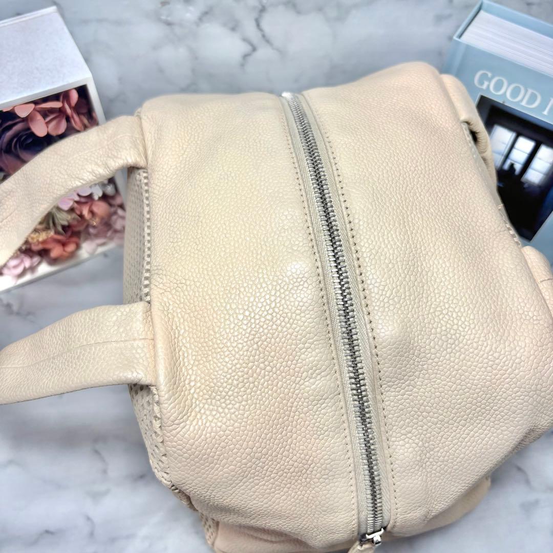 10万→♡シャネル パンチング ハンドバッグ ベージュ キャビアスキン デカココ