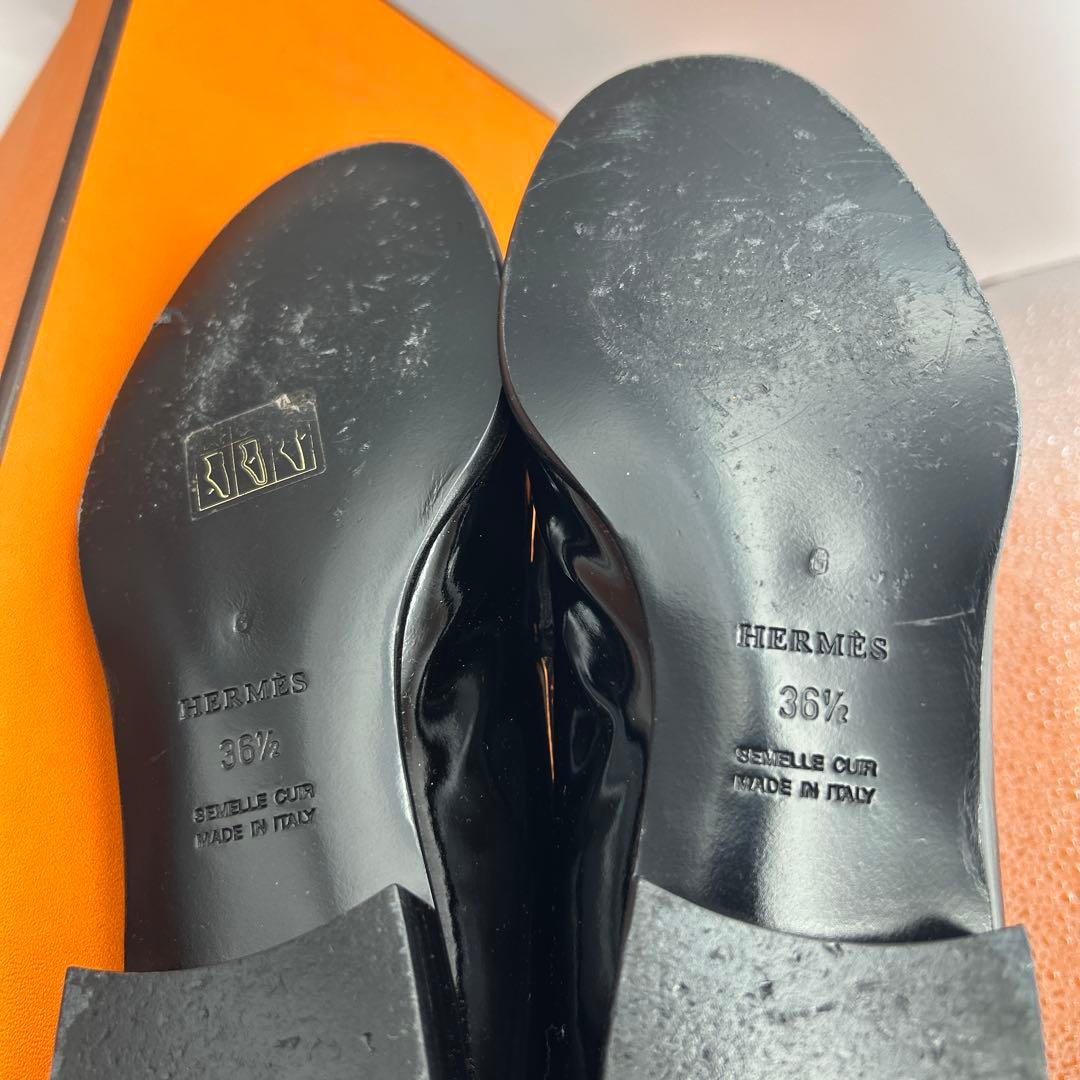 極美品 エルメス コンスタンス Hロゴ ブラック ローファー 36 1/2
