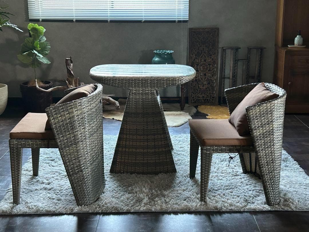 ラタンチェア　ガーデンテーブルセット　バルコニー　べランピング　コンパクト　RZ