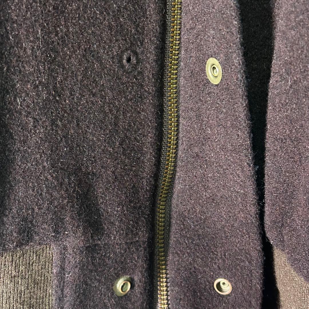 好配色 ヴィンテージ スタジャン レザー ウール 刺繍ワッペン 茶色 日本製