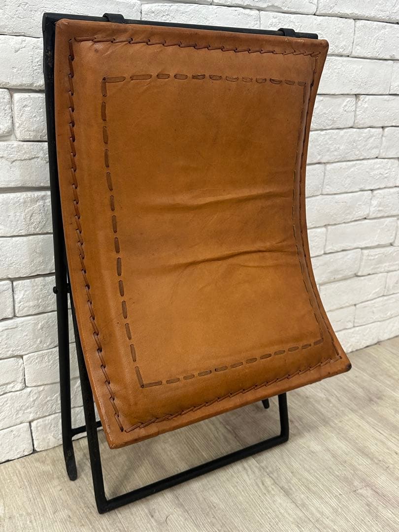 C ⭐️【全国送料無料】B-COMPANY ビンテージ　レザー　アイアン　スツール