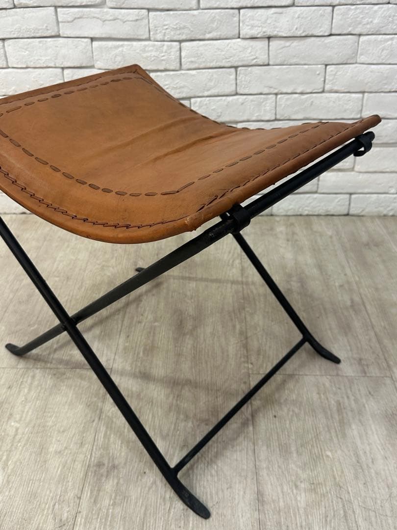 C ⭐️【全国送料無料】B-COMPANY ビンテージ　レザー　アイアン　スツール