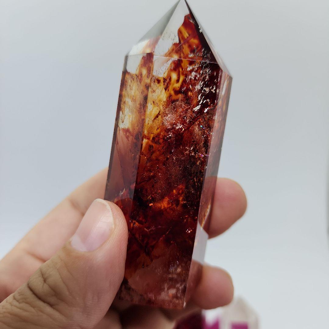 【天然石】ファイヤークォーツ＆水晶 ポイント7本セット LEDライト台座付き