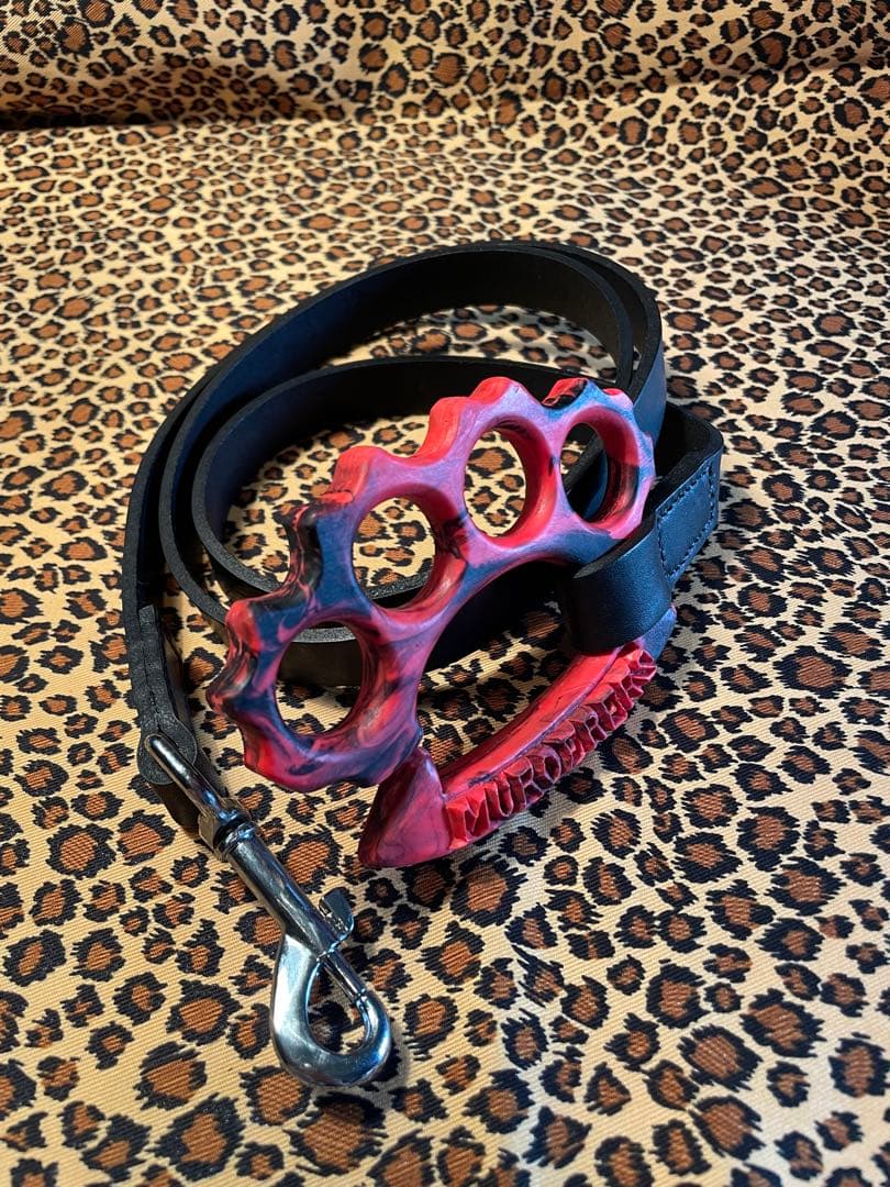 赤黒　ナックル　ドッグ　リード　本革