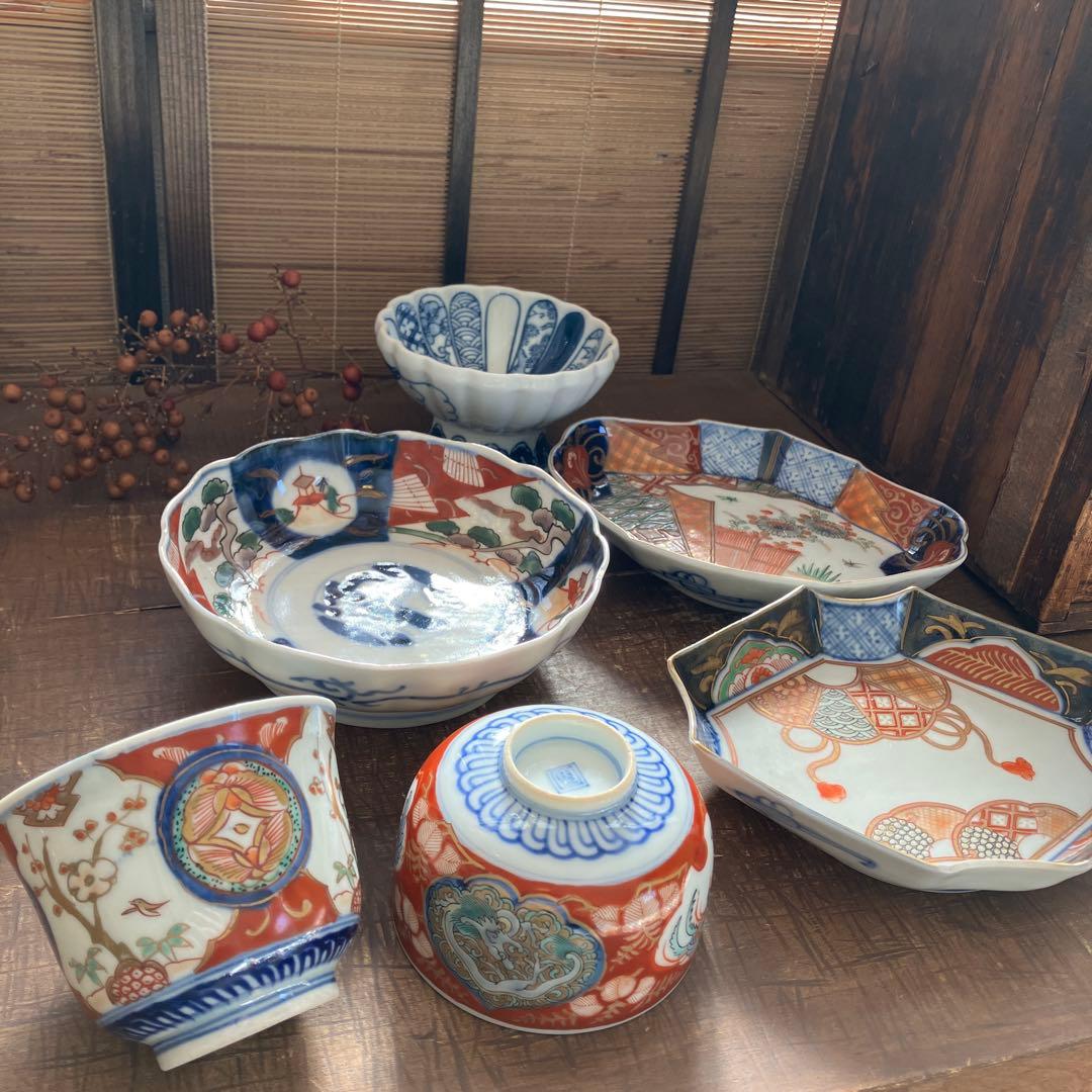 アンティーク　古伊万里　骨董　和食器 手描き色絵 6点セット