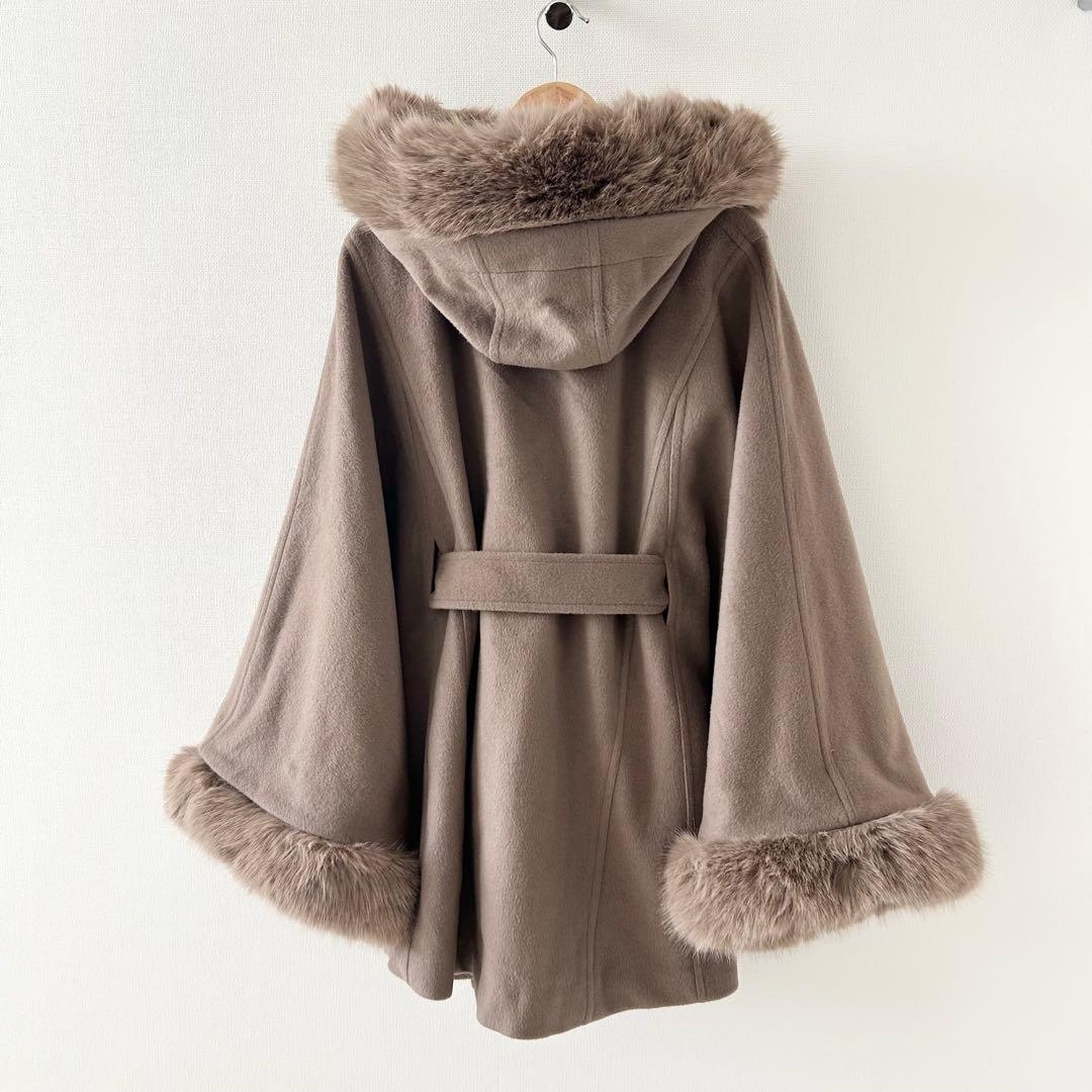 美品✨リエンダ　ウールMIXフードポンチョコート　ブラウン　 S