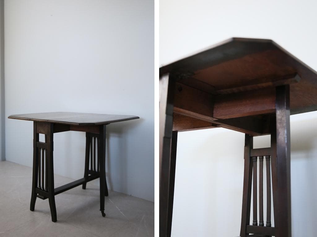 英国アンティーク木製ゲートレッグテーブル/ダイニング机/バタフライ(92-116