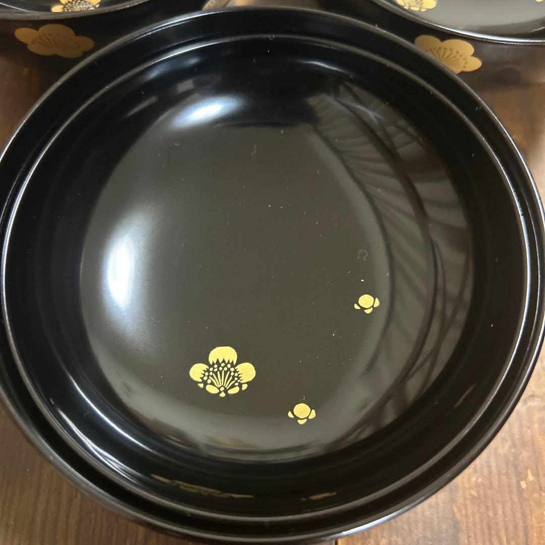 高級漆器 伝統工芸 漆塗 蓋付き お吸物椀 お正月 5客　梅 金蒔絵 会津塗