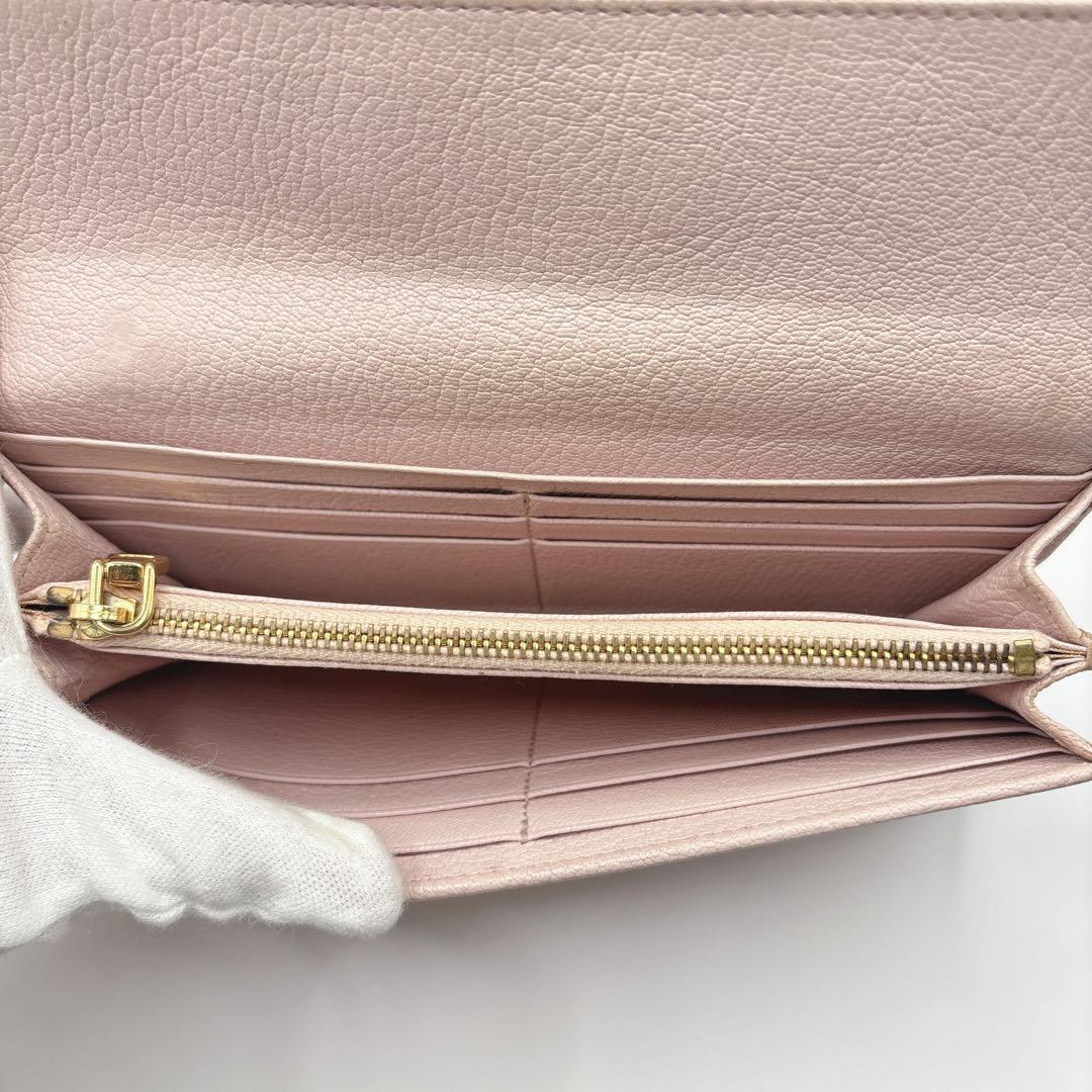 美品♡ミュウミュウ 長財布 マドラス フラップ バイカラー ピンク リボン