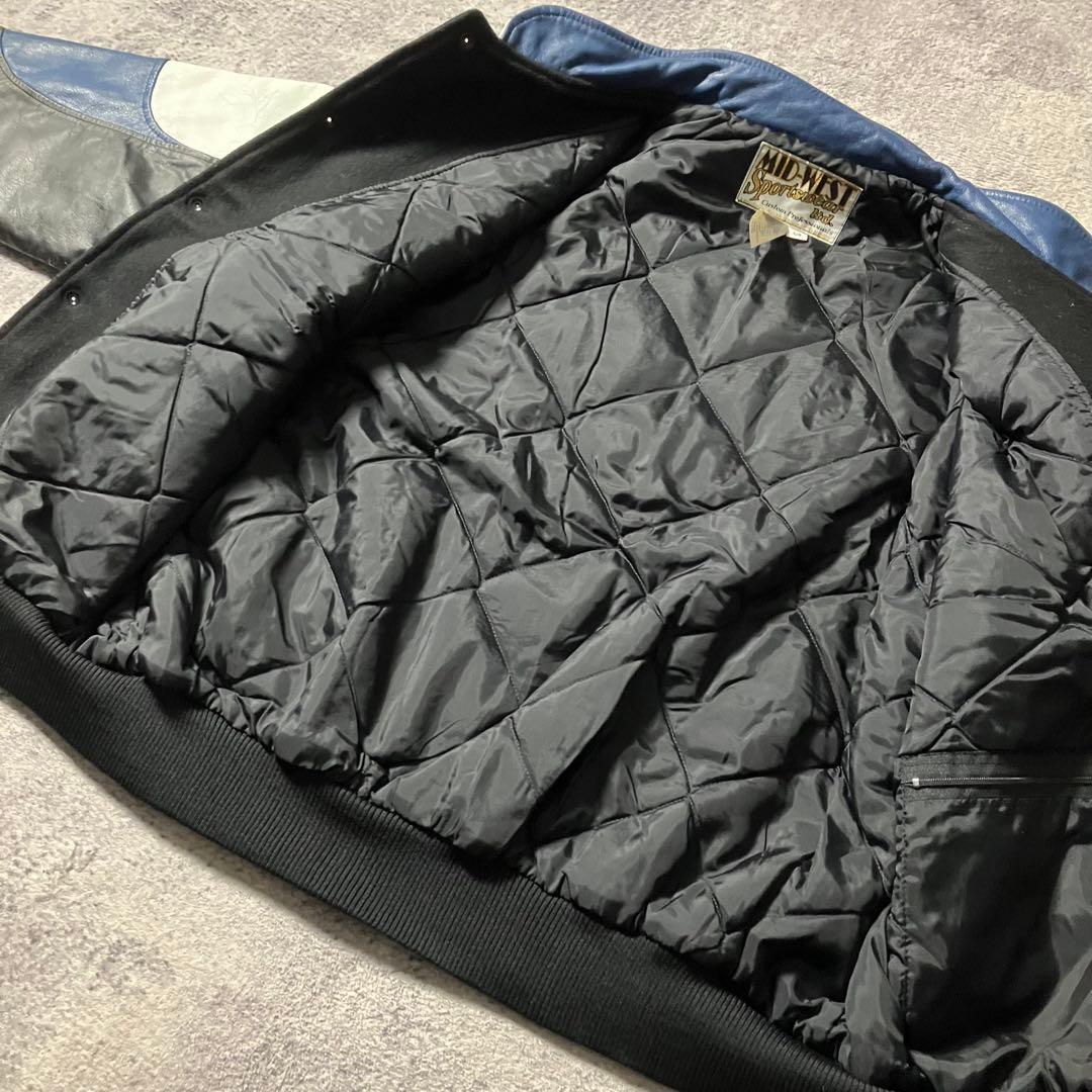 90sMIDWESTSPORTSWEARレザースタジャンウール切替刺繍カナダ製