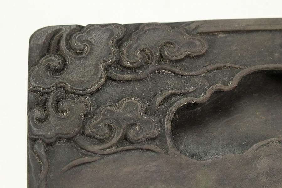 中国美術 端渓 刻霊芝 紫檀 題詞 箱 文房四宝(K-XA666)