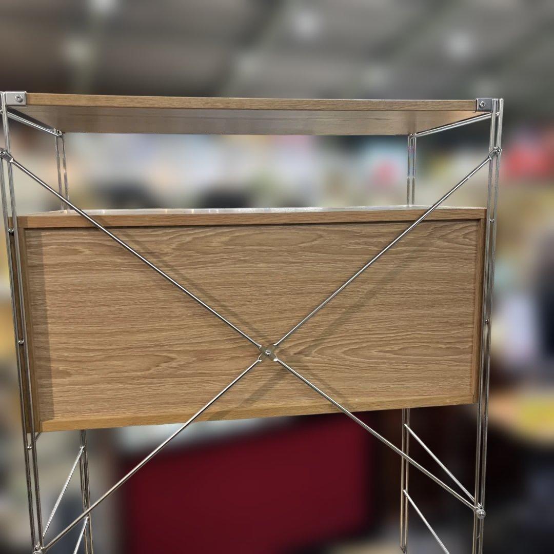 【無印良品】ユニットシェルフ◆ガラス引き戸◇2段引出し◆オーク材