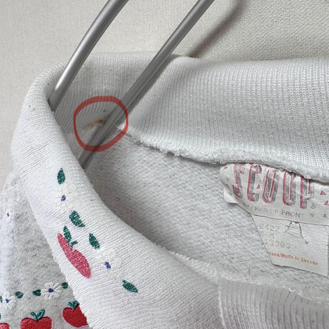 USAvintageアメリカ古着発泡プリントくまちゃんりんごお花襟付きスウェット