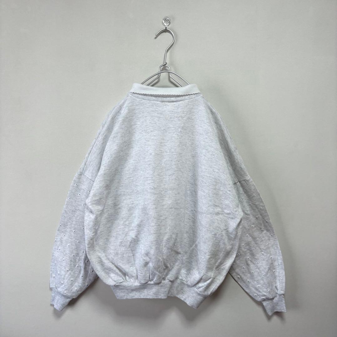 USAvintageアメリカ古着発泡プリントくまちゃんりんごお花襟付きスウェット