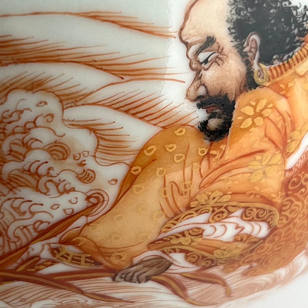 礬紅海水蝙蝠紋碗 大清乾隆年製 款 中国古玩 中国美術 A832