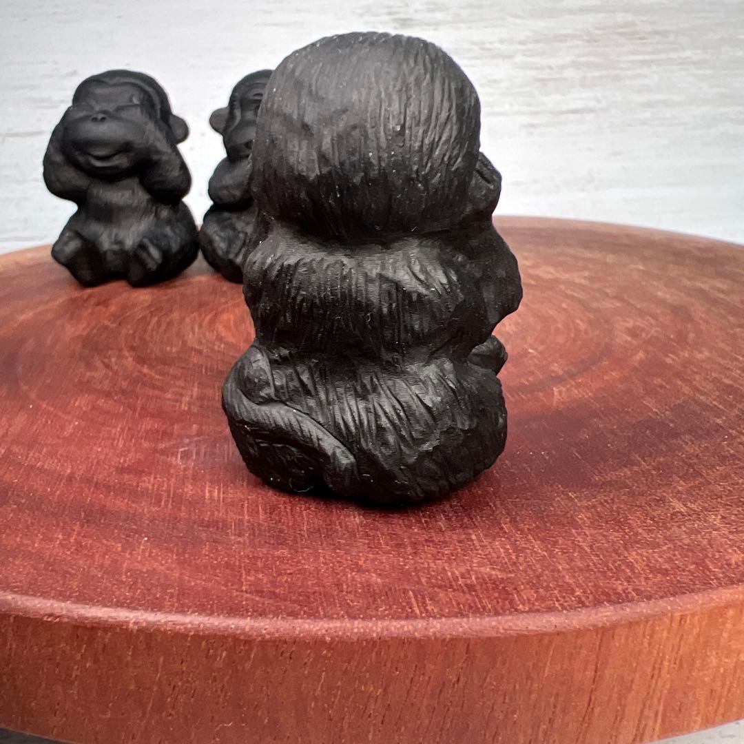 天然石　三猿　オブシディアン