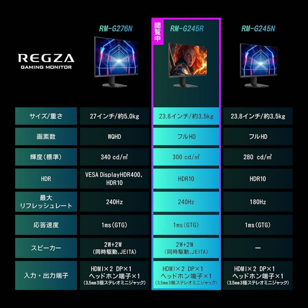 【美品】REGZA 23.8インチ ゲーミングモニター/[型番RM-G245R]