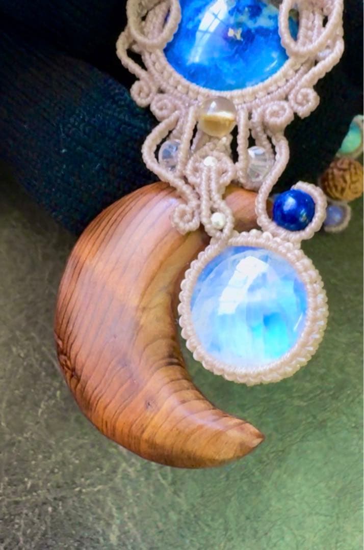 専用☆三日月屋久杉＆レア☆アフガナイト＆ムーンストーンのマクラメ編みネックレス♡