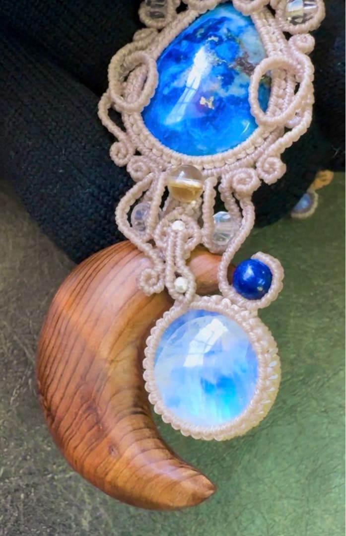 専用☆三日月屋久杉＆レア☆アフガナイト＆ムーンストーンのマクラメ編みネックレス♡