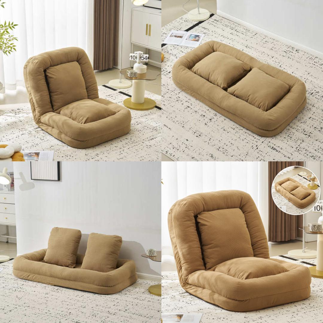 3WAYソファーベッド 枕付き可愛い座椅子 6段階リクライニング折りたたみ式