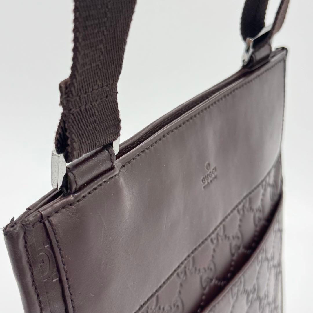 GUCCI グッチ シマ レザー ショルダーバッグ サコッシュ 斜めがけ 濃茶