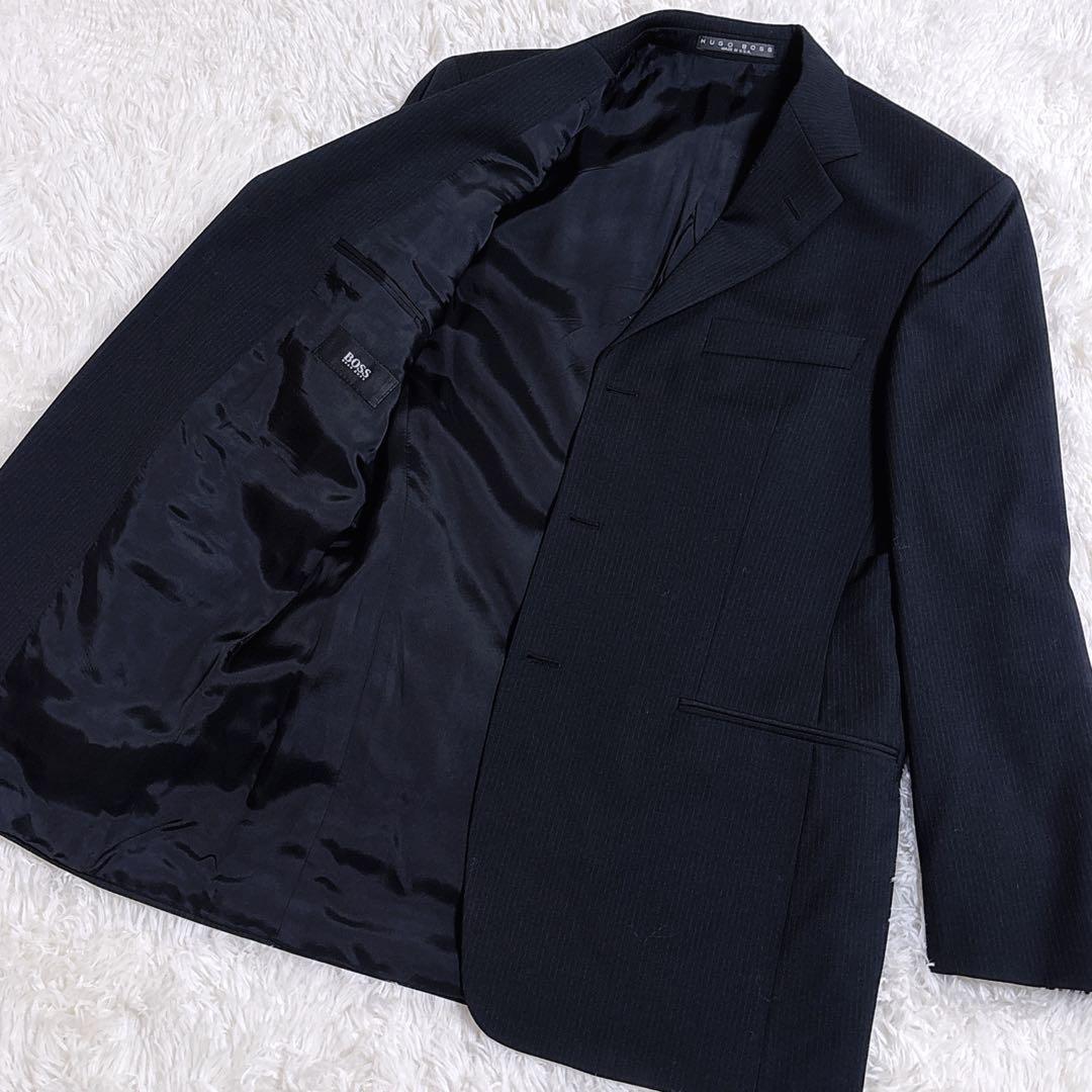 美品HUGO BOSSヒューゴボス ダークグレー ストライプ セットアップスーツ