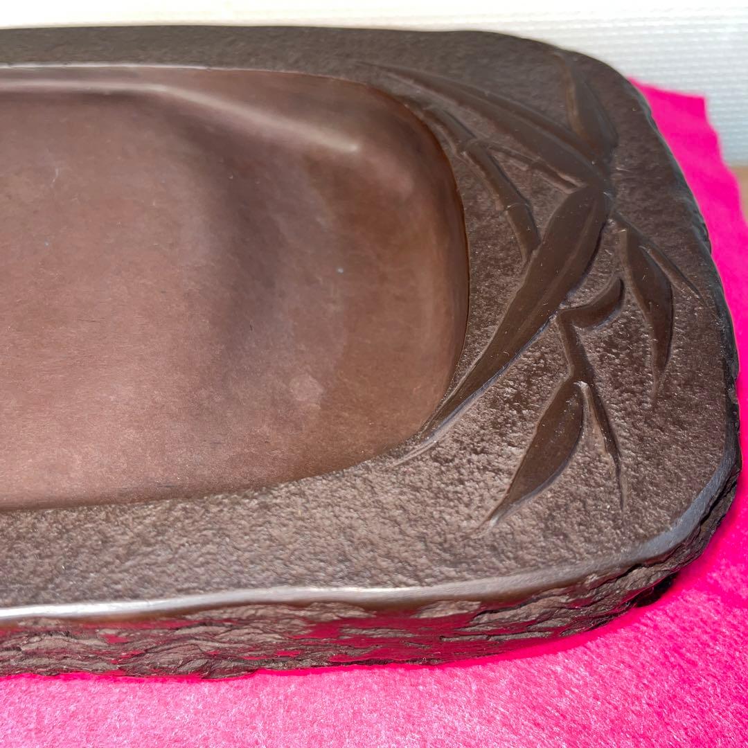 ⭕️赤間硯　3.3kg超　笹竹彫刻硯　昭竜山　くすのき製硯　下井百合昭　訳有り