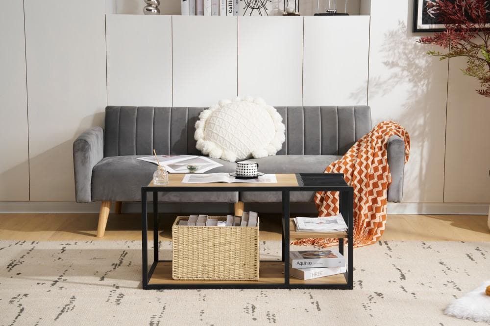 センターテーブル ローテーブル 収納付き 収納棚 おしゃれスチール脚 幅90cm