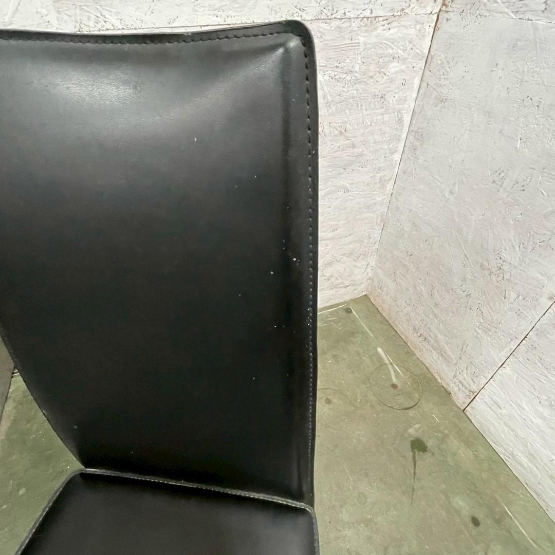 メーカー不明 合皮ブラックレザー ダイニングチェア 4脚セット Y1765