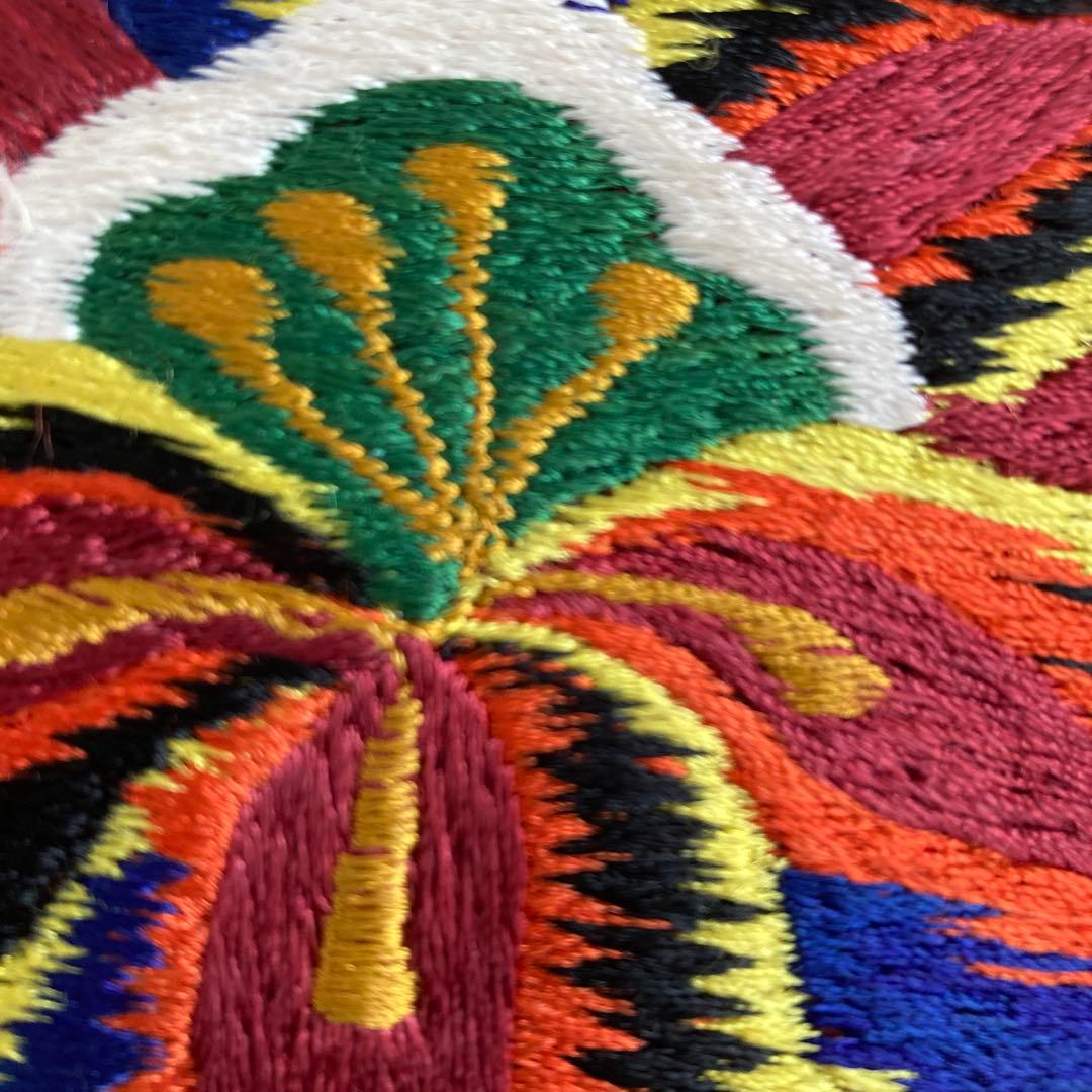 アンティーク名古屋帯　刺繍の花唐草　チョコレートブラウン　正絹　No.6-28