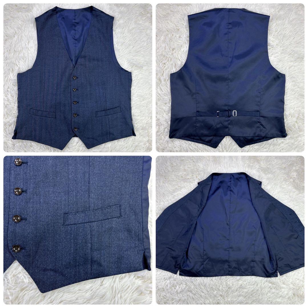 パーソンズフォーメン スリーピーススーツ ヘリンボーン ネイビー AB7 大きい