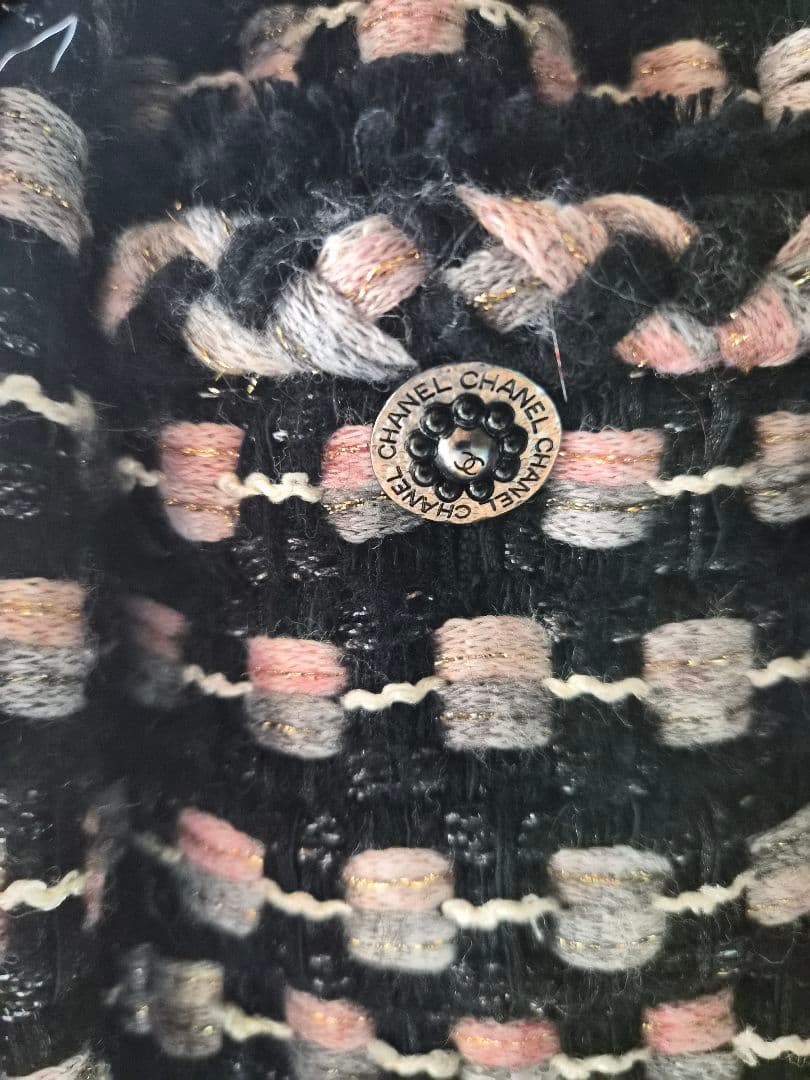 『CHANEL』シャネル　ブラック&ピンク&グレー　ツィード　ジャケット　38