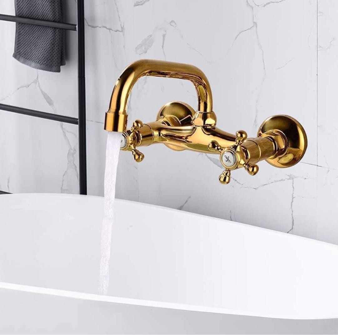 AZOS ゴールド 混合水洗 蛇口 レトロ