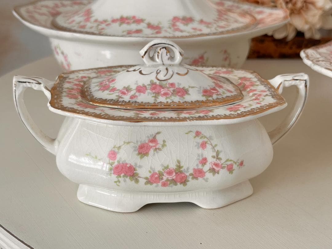 【アルフレッド・ミーキン】小さなピンクのフローラル　大・小ボウル&小物入れセット