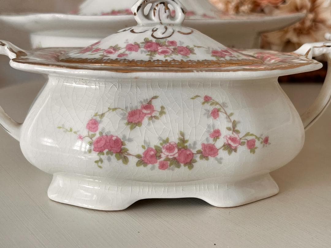 【アルフレッド・ミーキン】小さなピンクのフローラル　大・小ボウル&小物入れセット