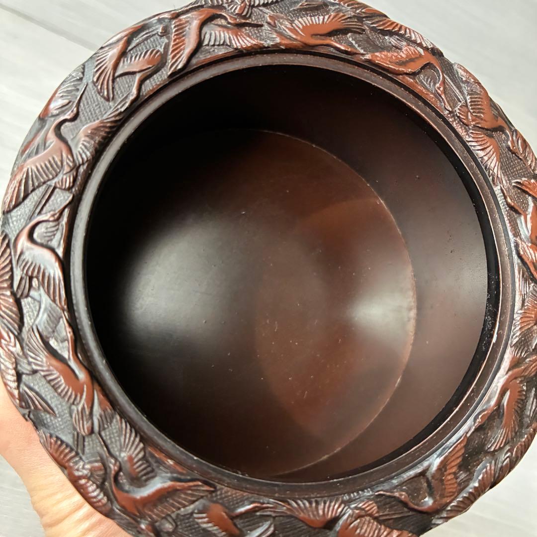 香炉　高岡銅器 彫金　佐野宏采　華鶴　亀　透かし蓋　茶道具　香道具