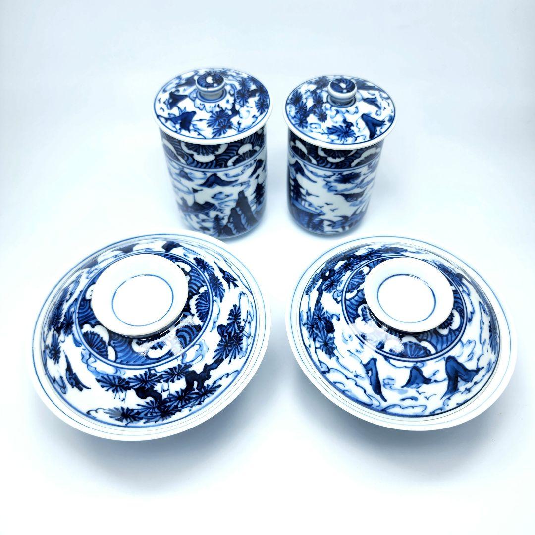 睦揃 飯椀 湯呑 清水焼 染付山水絵 平安京泉