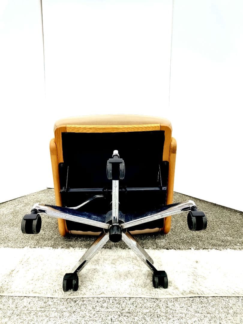 浜本工芸 無垢材 昇降式 レザー デスクチェア DSA-5200 回転チェア