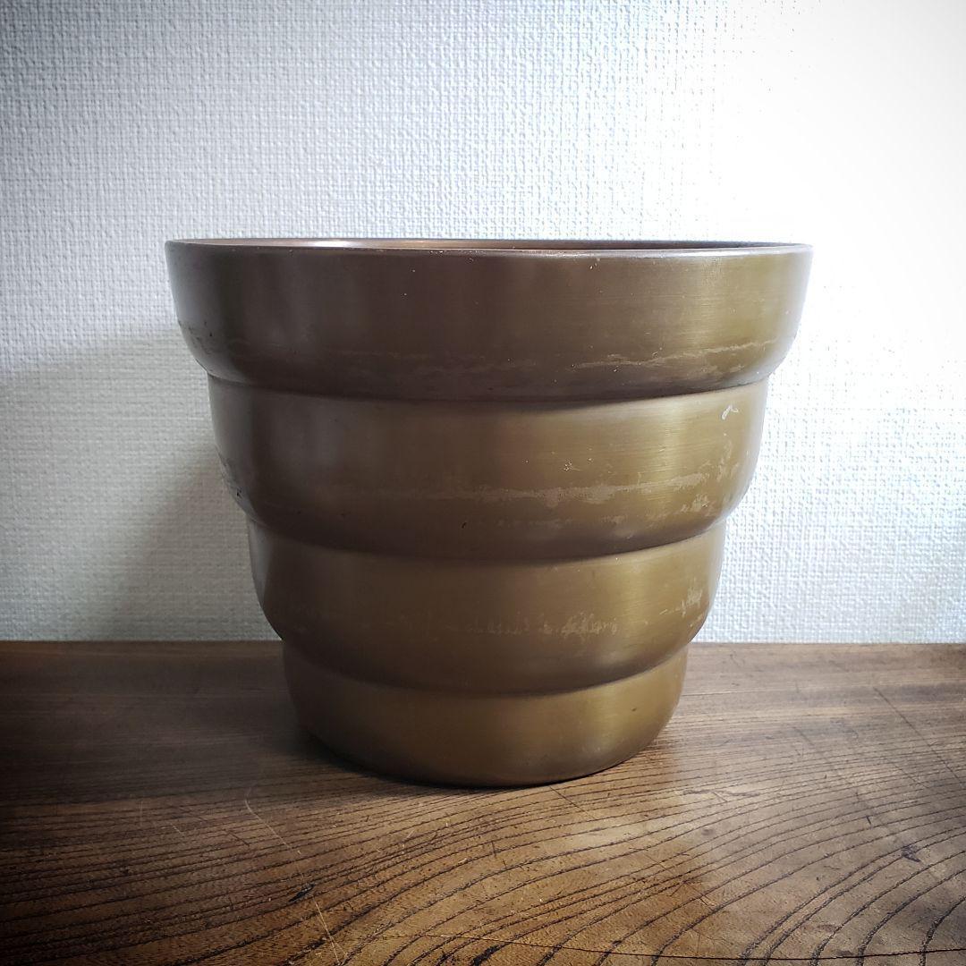 銅器 ゴミ箱 植木鉢カバー 物入れ スペースエイジ 銘 富士 70s 80s