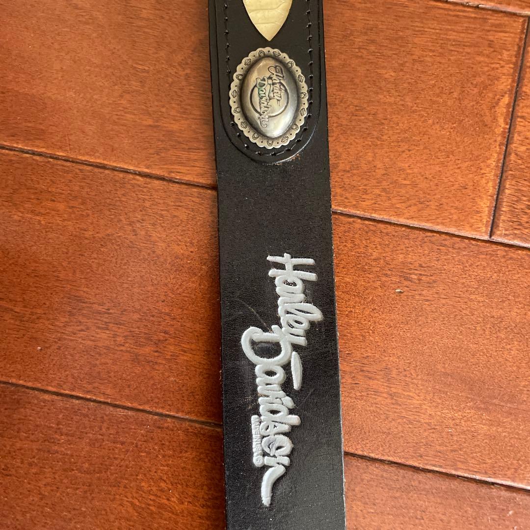 Harley Davidson 黒レザーベルト 装飾バックル中央白色はへび皮値下