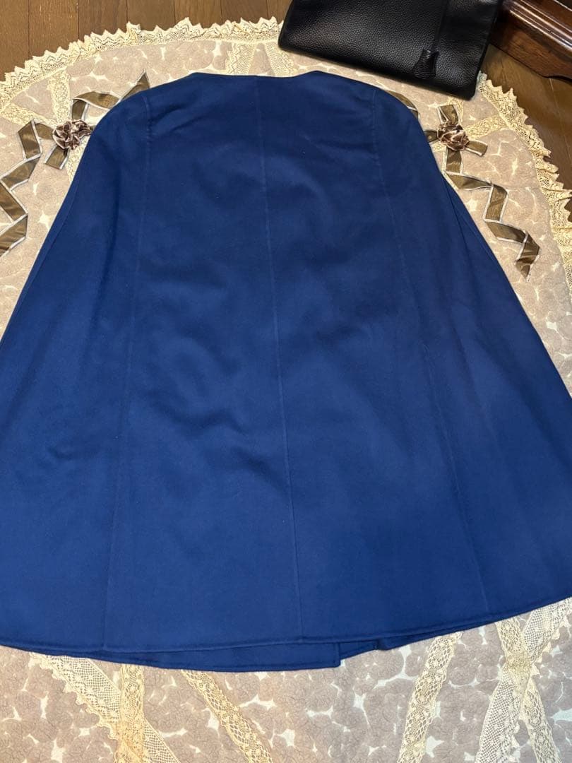 美しいロイヤルブルーロロピアーナカシミアオンリーダブルポンチョ、ケープ、マント