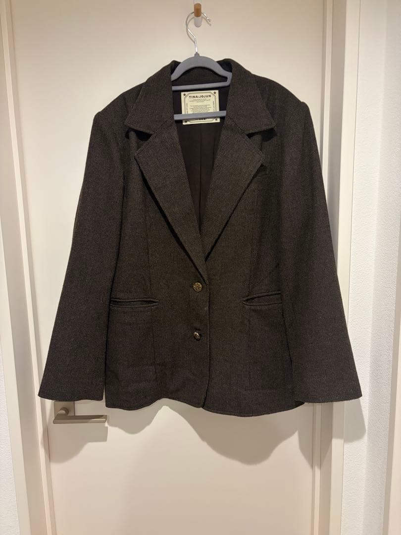 ウールミックス チェックジャケット TINA：JOJUN カーキ